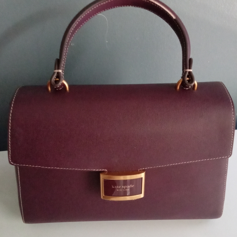 Kate Spade New York Burgundy Leather Top Handle Satchel Bag Gold Hardware